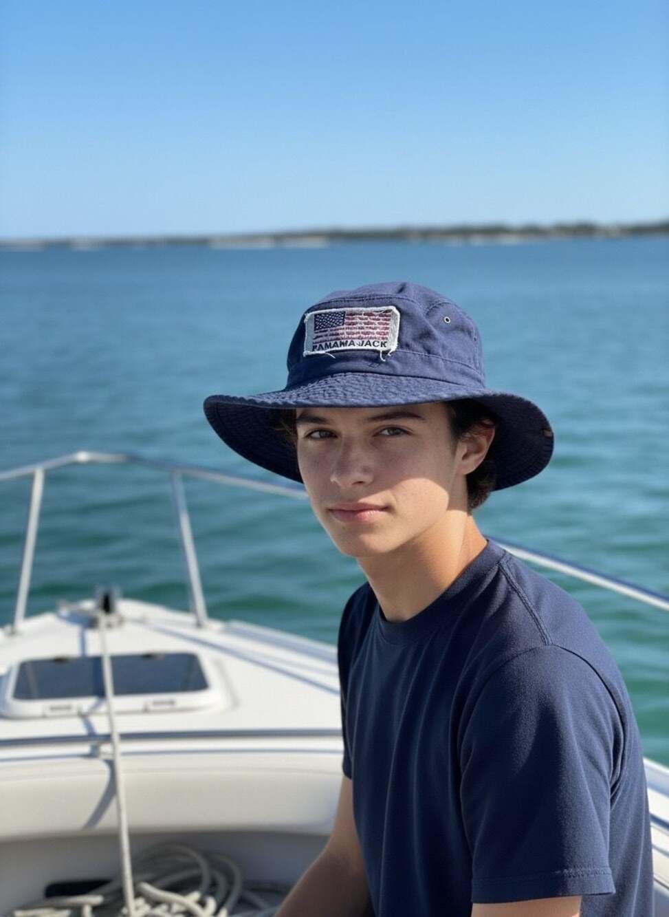 Panama Jack Washed Twill Boonie Bucket Hat with American Flag Patch